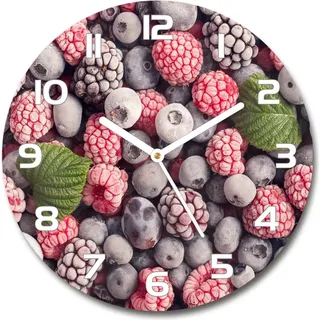 Wanduhr aus Glas 30fi Glasbild Glasuhr Gehärtetes Glas - weisse-zeiger - Frozen forest fruits - Blau