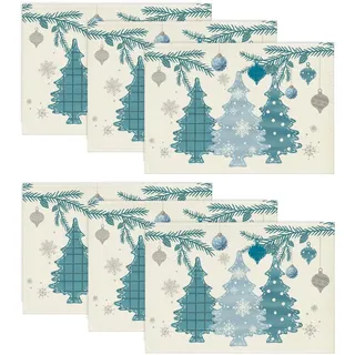 Artoid Mode Blau Kiefer Bäume Weihnachten Platzsets 6er Set, 30x45cm Winter Xmas Tischset Waschbar Platzdeckchen Küche Party Deko