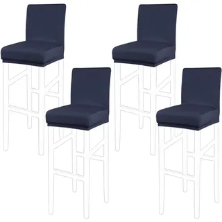 PiccoCasa Barhocker-Bezüge mit elastischer Unterseite, dehnbar und abnehmbar, Esszimmerstuhlhussen für Kneipentheke – Elastan-Höhe, Seitenstuhlbezüge, Schonbezüge, Dunkelblau, 4 Stück