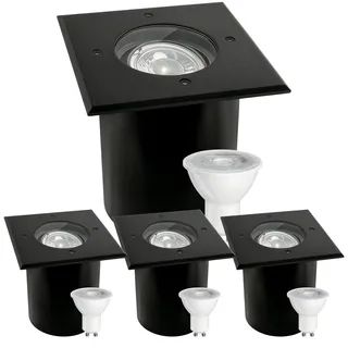 JNR 4er Set Bodenstrahler Außen Schwenkbar GU10 IP67 Wasserdicht mit LED 5W 3000K Warmweiß, Bodeneinbaustrahler Aussen 230V Bodenleuchten Außen, Schwarz