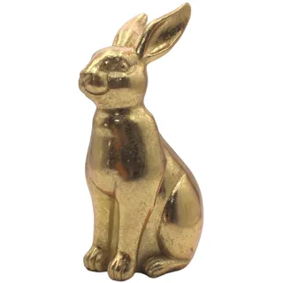 Dekohelden24 Goldener Hase aus Polyresin, Osterhase, Osterdeko, Größe: L/B/H ca.12 x 8 x 22 cm
