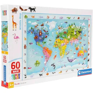 CLEMENTONI Puzzle 60 Maxi Super Color Wildlife Map 26072