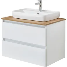 Saphir Waschtisch »Quickset 360 Waschplatz mit Keramik-Aufsatzbecken, wandhängend«, Waschtischplatte, 78 cm breit, Weiß Glanz, 2 Schubladen, weiß