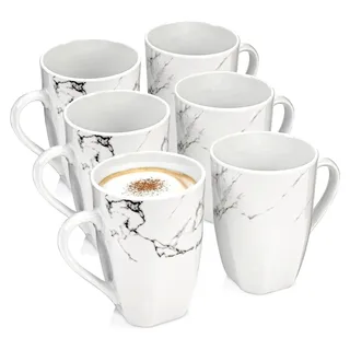 Kaffeetassen Set Bilgola Marmor 6-teilig, Kaffeebecher aus Porzellan für 6 Personen, spülmaschinenfeste Tassen für Kaffee und Tee, 350 ml