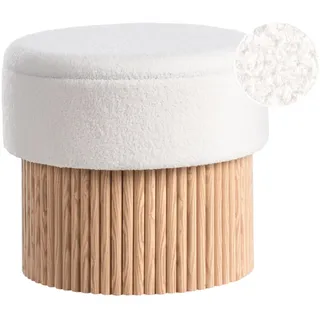 Beliani Pouf mit Stauraum Bouclé Cremeweiß Richey , Weiß , Textil , Eukalyptusholz , Rund , 50x46x50 cm , Wohnzimmer, Sessel, Hocker & Hockerbänke, Poufs