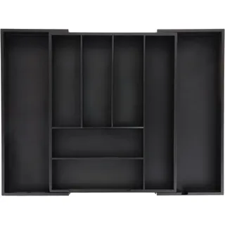 Relaxdays Besteckkasten ausziehbar, Bambus, HBT 6,5 x 35-58 x 43,5 cm, 6-8 Fächer, Besteckeinsatz für Schublade, schwarz