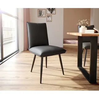 DELIFE Esszimmerstuhl Lelio-Flex Echt-Leder Schwarz 4-Fuß konisch Schwarz Taschenfederkern - Schwarz