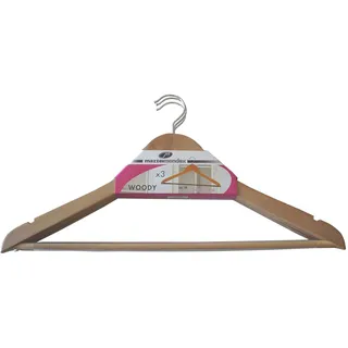 M Home 3-Kleiderbügel mit rutschfestem bar, Holz, Natur, 44 x 4 x 22 cm