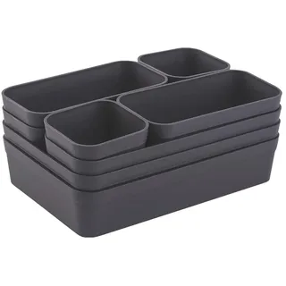 Gariella 1x Schubladen-Organizer Set Aufbewahrungs-Box Einteiler Trenn-System verstellbar Utensilien Stauraum Wohn-Badezimmer Kunststoff anthrazit