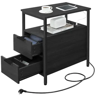 VASAGLE Beistelltisch mit Steckdosenleiste, 2 Schubladen,