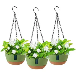 Plastik-Blumenpotten 3er-Set, metallene Haken, abnehmbare Hangpflanzen, Innen- und Außenpflanzen, Garten, Wanddekoration