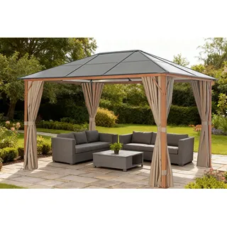 Pavillon KONIFERA "Aruba", grau (braun, transparent, beige), B/H/T: 360cm x 260cm x 300cm, Pavillons, Pavillon, Gestell aus Aluminium, Dach aus Polycarbonat-Stegplatten, Topseller