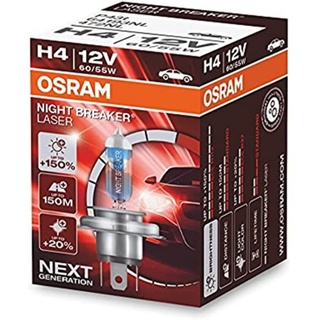 Osram NIGHT BREAKER LASER H4, +150% mehr Helligkeit, Halogen-Scheinwerferlampe, 64193NL, 12V PKW, Faltschachtel (1 Lampe)