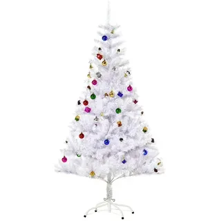 Homcom Weihnachtsbaum künstlicher Christbaum Tannenbaum Baum 150cm mit Ständer inkl. Dekor (150cm, weiß/Weihnachtsbaum) -