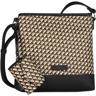 Umhängetasche TOM TAILOR "Xenia", Damen, Gr. B/H/T: 25cm x 25cm x 6,5cm, schwarz, Polyurethan, Colorblocking, gepflegt, mehrfarbig, Taschen Umhängetasche, mit raffiniert geometrischen "T" Print des Logos auf dem Taschenkörper