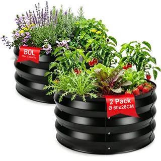 2er Innenhof Rund Hochbeet Metall,Wetterfest Hochbeete für Garten60x60x28cm