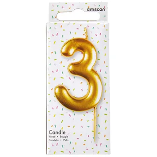 Amscan 9911807 Kuchenkerze, Zahl 3, Metallic Gold