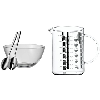 WMF Taverno Salatschüssel Set 3-teilig, Salatbesteck 25cm mit Salatschale, spülmaschinengeeignet & Gourmet Glas Messbecher 1l, hitzebeständiges Glas, Skalierung für Liter, Milliliter, Tassen und Gramm