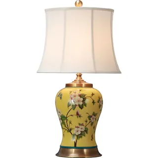 Fine Asianliving Chinesische Tischlampe Porzellan mit Lampenschirm E27 Orientalische Tischleuchte Keramik Nachttischlampen Schlafzimmer Wohnzimmer - Gelb