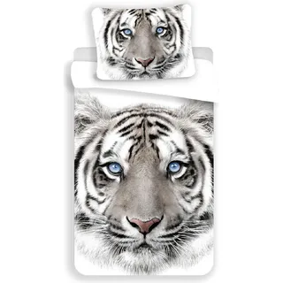 Jerry Fabrics Leinen Fotodruck Weißer Tiger 140 x 200 cm + 70 x 90 cm