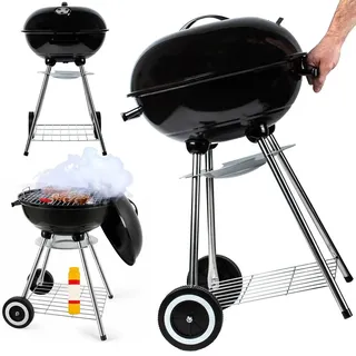 Kugelgrill Holzkohlegrill Runder Grill mit Deckel Standgrill Ø 32cm GM6000 Belüftung robust leicht Garten Terrase Camping BBQ Saison - Schwarz