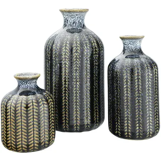 Creative Co-op Vase mit Prägung aus Steingut, reaktiv, glasiert, 3 Größen, Blau