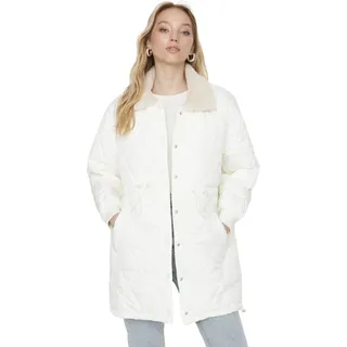 TRENDYOL Damen Trendyol Women's Oversize Puffer Plain Woven Fabric Winter Jacket Coat, Ecru, S EU