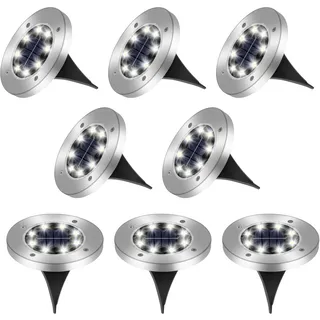 Caldarax 8 Stück Solar Bodenleuchten Aussen für Garten, 8 LEDs Solar Gartenleuchte IP65 Wasserdicht, LED Boden Solarleuchten Edelstahl für Garten Rasen Patio Gehweg Auffahrt(Kaltweiß)