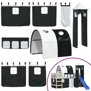 Vorhänge für Hochbett mit Tunnel und Turm Weiß und Schwarz - Schwarz