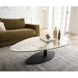 DELIFE Couchtisch Vibana 140x80 cm Keramik Minas Melange Weiß-Beige Gestell Metall Schwarz - Weiß