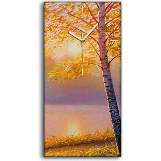 Küche Wohnzimmer Wand Leinwand Uhr 30x60 Gemälde Wald Bäume Blumen Fluss Natur - weiße Hände - Grün