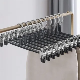 Supmaker 10 Stück Kleiderbügel Platzsparend für Hosen,30cm Metall Hosenbügel samt Klammern,Robust und Glänzend Hosenbügel Aufhänger für Hosen Shorts Rock Socken Unterwäsche, Schwarz