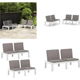 vidaXL Gartenbänke mit Kissen 2 Stk. Kunststoff Weiß - Gartenbank - Gartenbänke - Terrassenbank - Terrassenbänke - Weiß
