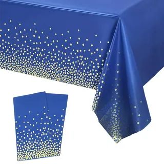 2Stück Einweg Tischdecke Dunkelblau/Gold Punkt Kunststoff Tischdecken Rechteckig,137*274cm Tischdecke Rolle Wasserdichte Ölbeständig GartenTischtuch Papiertischdecke für Party,Geburtstag,Weihnachten