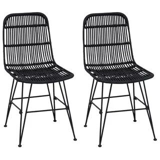 vidaXL Esststuhl 2 stk. Rattan und Stahl Schwarz 41 x 55 x 85 cm - Schwarz