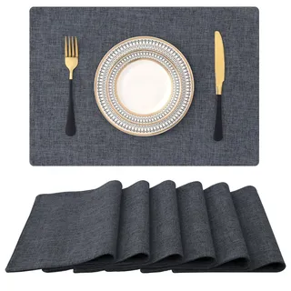 Homaxy Tischsets Abwaschbar 6er Set, Platzsets Abwischbar Leinen Hitzebeständig Platzdeckchen rutschfest Doppelseitigen Tischuntersetzer Tischsets Stoff, Anthrazit