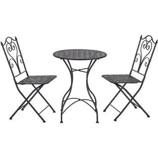 Ambia Garden Balkonset , Dunkelgrau , Metall , 3-teilig , Blume , 60x42x73 cm , Stuhl klappbar, geeignet für Balkon , Gartenmöbel, Gartengarnituren, Balkonmöbel-Sets