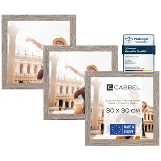 CABBEL Dreierpack (3 Stk.) Bilderrahmen 30x30 cm MDF Holz-Rahmen in Eiche Dunkel | mit bruchsicherem Plexi-Glas/Modern
