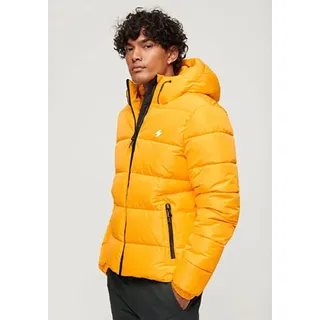 Superdry Steppjacke »HOODED SPORTS PUFFR JACKET«, mit Kapuze, mit kontrastfarbener Stickerei, gelb