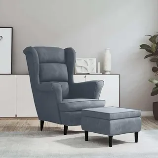 The Living Store Ohrensessel mit Hocker Dunkelgrau Samt - Grau