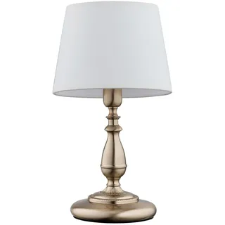 Tischleuchte Jugendstil Metall Stoff 35 cm Hoch Gold Weiß E14 Nachttischlampe