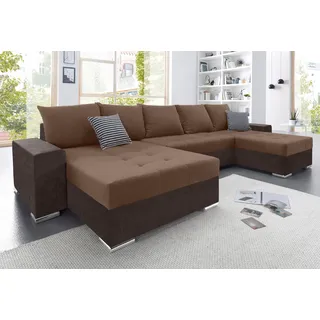 Collection AB Wohnlandschaft Kunstleder U-Form mit 2 Recamieren 333 cm Braun