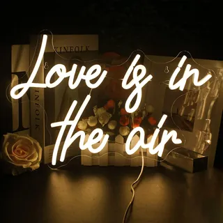 Looklight Love is in the Air Neonschild Warmes weißes LED-Neonlicht für Wanddekoration USB-Buchstaben-Neonschild Hochzeit Neonlicht für Schlafzimmer Haus Bar Kneipe Hochzeit Geburtstag Party