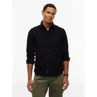 Langarmhemd TOMMY JEANS "REGULAR BABY CORDUROY SHIRT", Herren, Gr. 4XL (64), N-Gr, schwarz, Web, Obermaterial: 100% Baumwolle, unifarben, regular fit normal, Rundhals, eingesetzt Manschette, Hemden Langarmhemd, Regular fit mit Brusttasche