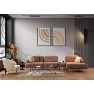 Braun-Beige Wohnzimmer Sitzgarnitur Ecksofa Wohnlandschaft Sessel 2tlg - Braun