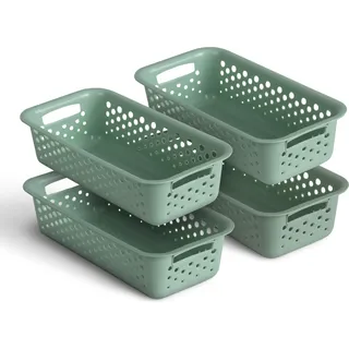 4 Stück Aufbewahrungskorb 0,7L mit Griffen - BPA-Frei - Organizer ( 20 x 10 x 5 cm / Grün ) - Körbchen für Bad Küche Schlafzimmer, Haushaltskorb