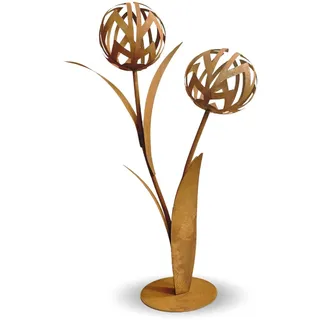 Terma 3D Blume Allium Esmee – XXL Deko-Blume aus Rost-Metall, 96 cm hoch, massiv & hochwertig mit Stabiler Bodenplatte, wetterfeste Gartendeko