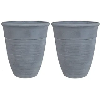 Beliani Blumentopf 2er-Set grau rund 50/50/58 cm Katalima , Stein , 58 cm , Dekoration, Blumen & Blumentöpfe, Übertöpfe