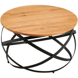 Livetastic Couchtisch , Naturfarben, Schwarz , Holz, Metall , Eiche , massiv , rund , rund , 40x70x70 cm , Wohnzimmer, Wohnzimmertische, Couchtische, Couchtische rund