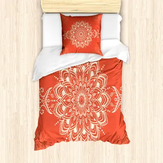 ABAKUHAUS Mandala Bettbezug Set für Einzelbetten, Kaleidoskopische Blumen, Milbensicher Allergiker geeignet mit Kissenbezug, Siena Elfenbein